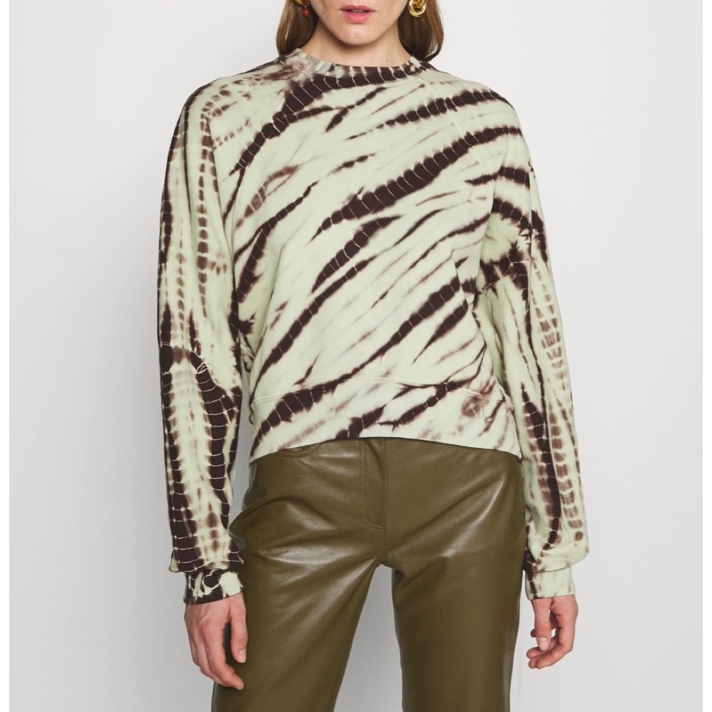PROENZA SCHOULER • Mint/Brown White Label Modified Raglan Tie Dye Sweatshirt, XS - Picture 1 of 16